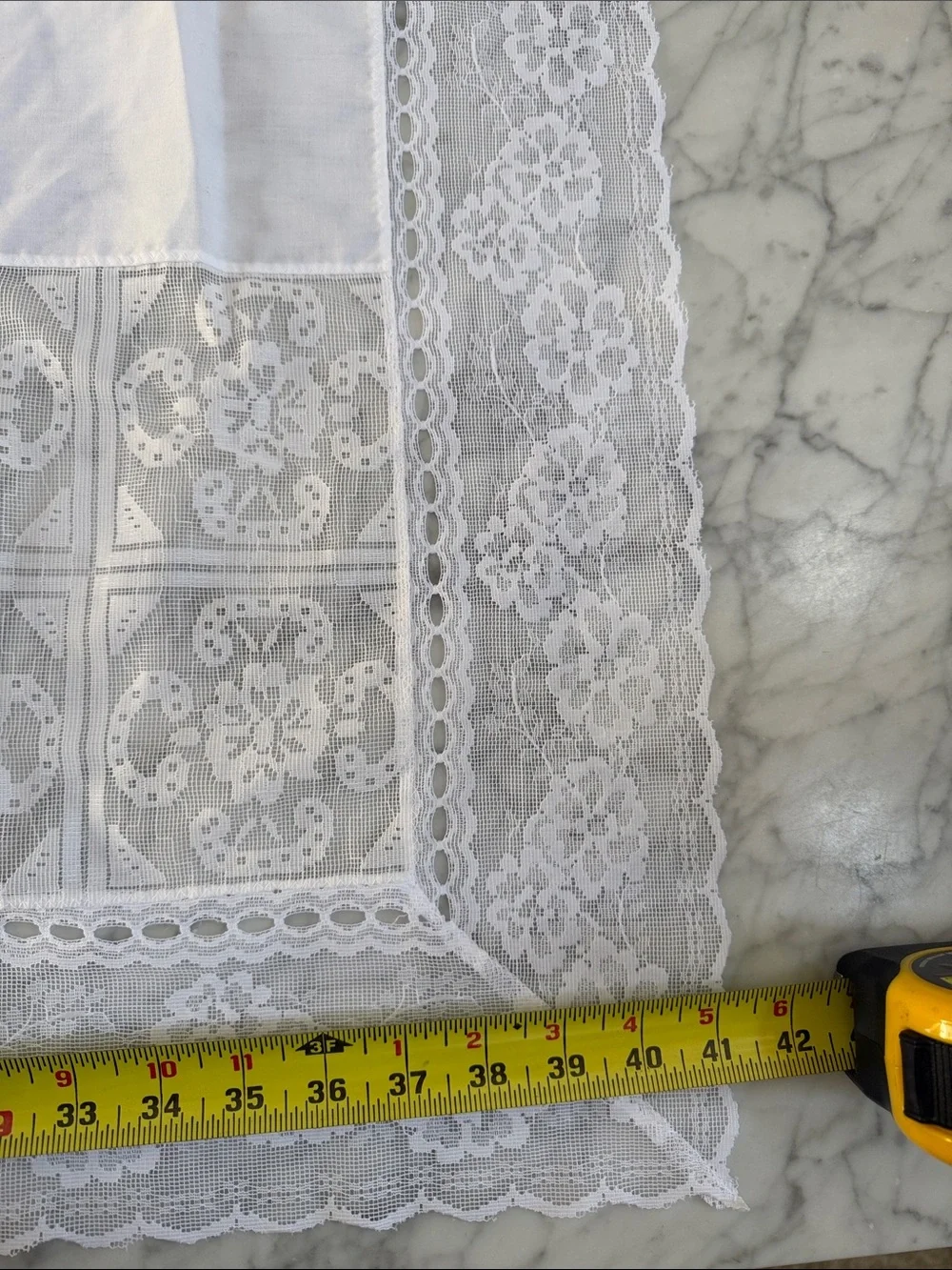 White Lace Patchwork Tablecloth - Home Dining 41x41”